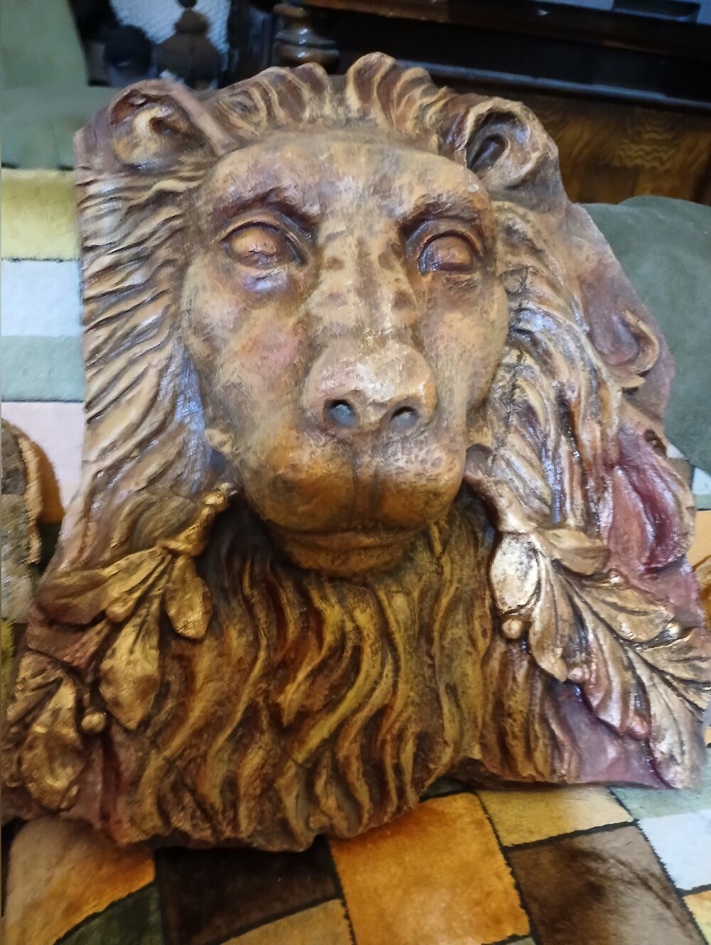 Frame lion head, 18 inches tall, wall sculpture